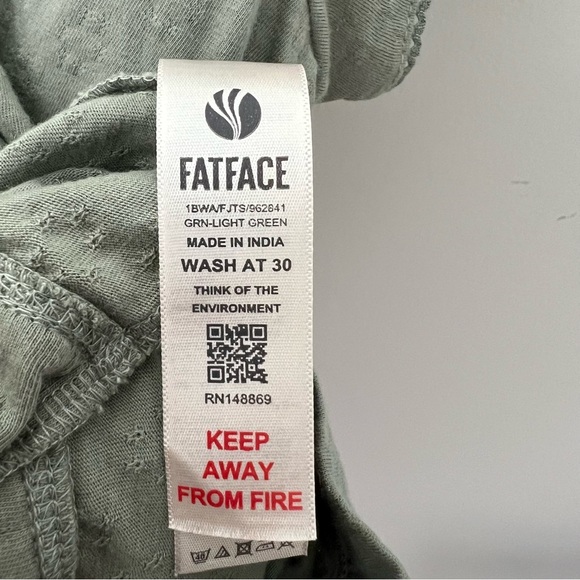 Fat Face Sage Green Short Cap Sleeve Jersey Textured Shirt Top - US 16 UK 20 - Picture 6 of 9